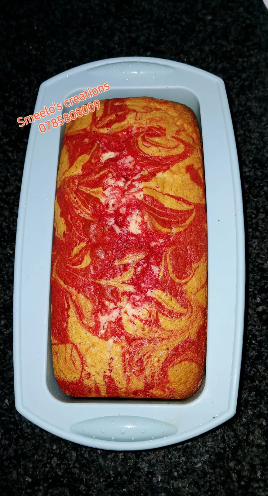 Marble red velvet and vanilla loaf cake